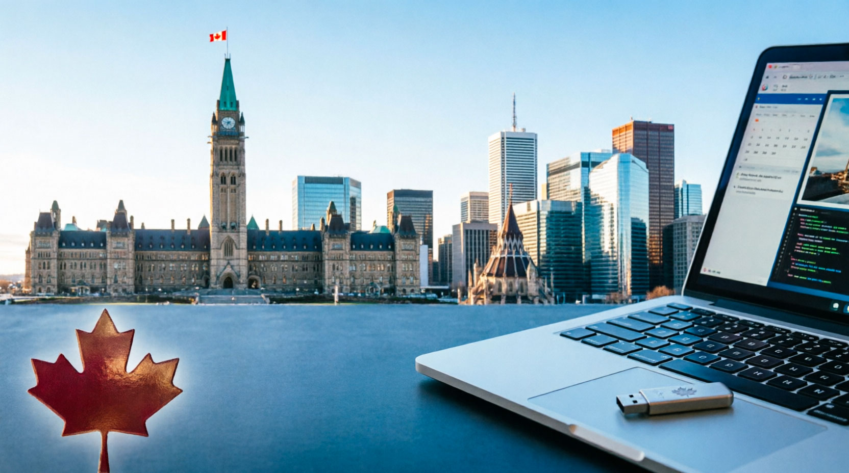 مبنى البرلمان الكندي مع العلم